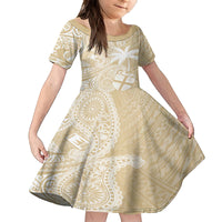 Custom Indo Fijians Family Matching Long Sleeve Bodycon Dress and Hawaiian Shirt Fiji ke Hindustani Polyneisan Paisley Beige Style LT9 Daughter's Dress Beige - Polynesian Pride