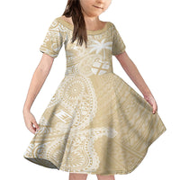 Custom Indo Fijians Family Matching Mermaid Dress and Hawaiian Shirt Fiji ke Hindustani Polyneisan Paisley Beige Style LT9 Daughter's Dress Beige - Polynesian Pride