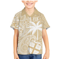 Custom Indo Fijians Family Matching Mermaid Dress and Hawaiian Shirt Fiji ke Hindustani Polyneisan Paisley Beige Style LT9 Son's Shirt Beige - Polynesian Pride