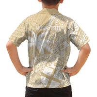 Custom Indo Fijians Family Matching Off The Shoulder Long Sleeve Dress and Hawaiian Shirt Fiji ke Hindustani Polyneisan Paisley Beige Style LT9 - Polynesian Pride