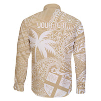 Custom Indo Fijians Family Matching Off The Shoulder Long Sleeve Dress and Hawaiian Shirt Fiji ke Hindustani Polyneisan Paisley Beige Style LT9 - Polynesian Pride