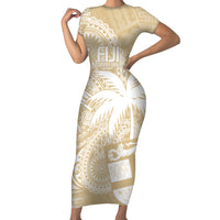 Custom Indo Fijians Short Sleeve Bodycon Dress Fiji ke Hindustani Polyneisan Paisley Beige Style LT9 Long Dress Beige - Polynesian Pride