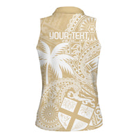 Custom Indo Fijians Women Sleeveless Polo Shirt Fiji ke Hindustani Polyneisan Paisley Beige Style