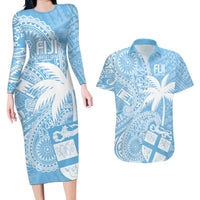 Custom Indo Fijians Couples Matching Long Sleeve Bodycon Dress and Hawaiian Shirt Fiji ke Hindustani Polyneisan Paisley Blue Style LT9 Blue - Polynesian Pride