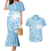 Custom Indo Fijians Couples Matching Mermaid Dress and Hawaiian Shirt Fiji ke Hindustani Polyneisan Paisley Blue Style LT9 Blue - Polynesian Pride