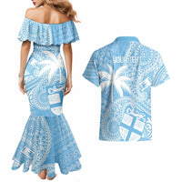 Custom Indo Fijians Couples Matching Mermaid Dress and Hawaiian Shirt Fiji ke Hindustani Polyneisan Paisley Blue Style LT9 - Polynesian Pride