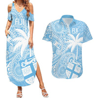 Custom Indo Fijians Couples Matching Summer Maxi Dress and Hawaiian Shirt Fiji ke Hindustani Polyneisan Paisley Blue Style LT9 Blue - Polynesian Pride