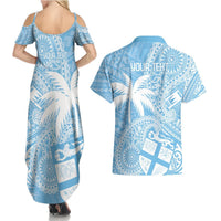 Custom Indo Fijians Couples Matching Summer Maxi Dress and Hawaiian Shirt Fiji ke Hindustani Polyneisan Paisley Blue Style LT9 - Polynesian Pride