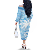 Custom Indo Fijians Family Matching Off The Shoulder Long Sleeve Dress and Hawaiian Shirt Fiji ke Hindustani Polyneisan Paisley Blue Style LT9 - Polynesian Pride
