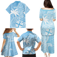 Custom Indo Fijians Family Matching Puletasi and Hawaiian Shirt Fiji ke Hindustani Polyneisan Paisley Blue Style LT9 - Polynesian Pride