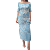 Custom Indo Fijians Family Matching Puletasi and Hawaiian Shirt Fiji ke Hindustani Polyneisan Paisley Blue Style LT9 Mom's Dress Blue - Polynesian Pride