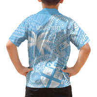 Custom Indo Fijians Family Matching Short Sleeve Bodycon Dress and Hawaiian Shirt Fiji ke Hindustani Polyneisan Paisley Blue Style LT9 - Polynesian Pride