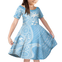Custom Indo Fijians Family Matching Short Sleeve Bodycon Dress and Hawaiian Shirt Fiji ke Hindustani Polyneisan Paisley Blue Style LT9 Daughter's Dress Blue - Polynesian Pride