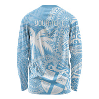Custom Indo Fijians Long Sleeve Shirt Fiji ke Hindustani Polyneisan Paisley Blue Style