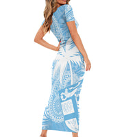 Custom Indo Fijians Short Sleeve Bodycon Dress Fiji ke Hindustani Polyneisan Paisley Blue Style LT9 - Polynesian Pride