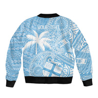 Custom Indo Fijians Sleeve Zip Bomber Jacket Fiji ke Hindustani Polyneisan Paisley Blue Style