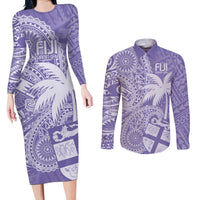 Custom Indo Fijians Couples Matching Long Sleeve Bodycon Dress and Long Sleeve Button Shirt Fiji ke Hindustani Polyneisan Paisley Purple Style LT9 Purple - Polynesian Pride