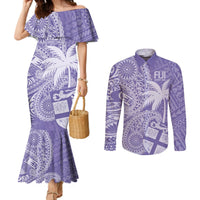 Custom Indo Fijians Couples Matching Mermaid Dress and Long Sleeve Button Shirt Fiji ke Hindustani Polyneisan Paisley Purple Style LT9 Purple - Polynesian Pride
