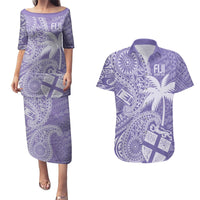 Custom Indo Fijians Couples Matching Puletasi and Hawaiian Shirt Fiji ke Hindustani Polyneisan Paisley Purple Style LT9 Purple - Polynesian Pride