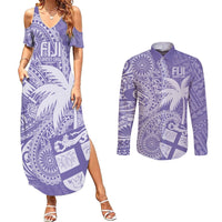 Custom Indo Fijians Couples Matching Summer Maxi Dress and Long Sleeve Button Shirt Fiji ke Hindustani Polyneisan Paisley Purple Style LT9 Purple - Polynesian Pride