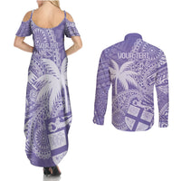 Custom Indo Fijians Couples Matching Summer Maxi Dress and Long Sleeve Button Shirt Fiji ke Hindustani Polyneisan Paisley Purple Style LT9 - Polynesian Pride