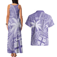 Custom Indo Fijians Couples Matching Tank Maxi Dress and Hawaiian Shirt Fiji ke Hindustani Polyneisan Paisley Purple Style