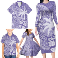 Custom Indo Fijians Family Matching Long Sleeve Bodycon Dress and Hawaiian Shirt Fiji ke Hindustani Polyneisan Paisley Purple Style LT9 - Polynesian Pride