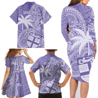 Custom Indo Fijians Family Matching Long Sleeve Bodycon Dress and Hawaiian Shirt Fiji ke Hindustani Polyneisan Paisley Purple Style LT9 - Polynesian Pride