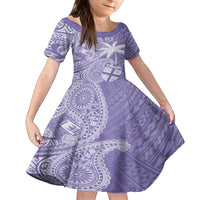 Custom Indo Fijians Family Matching Off The Shoulder Long Sleeve Dress and Hawaiian Shirt Fiji ke Hindustani Polyneisan Paisley Purple Style LT9 Daughter's Dress Purple - Polynesian Pride