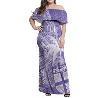 Custom Indo Fijians Family Matching Off Shoulder Maxi Dress and Hawaiian Shirt Fiji ke Hindustani Polyneisan Paisley Purple Style