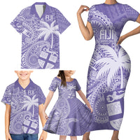Custom Indo Fijians Family Matching Short Sleeve Bodycon Dress and Hawaiian Shirt Fiji ke Hindustani Polyneisan Paisley Purple Style LT9 - Polynesian Pride