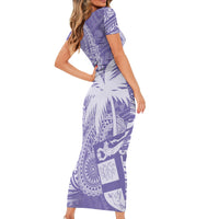 Custom Indo Fijians Family Matching Short Sleeve Bodycon Dress and Hawaiian Shirt Fiji ke Hindustani Polyneisan Paisley Purple Style LT9 - Polynesian Pride