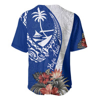 Blue Guam Hafa Adai Baseball Jersey Tropical Flowers with Polynesian Pattern