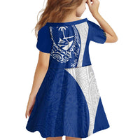 Blue Guam Hafa Adai Family Matching Mermaid Dress and Hawaiian Shirt Tropical Flowers with Polynesian Pattern