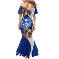 Blue Guam Hafa Adai Family Matching Mermaid Dress and Hawaiian Shirt Tropical Flowers with Polynesian Pattern
