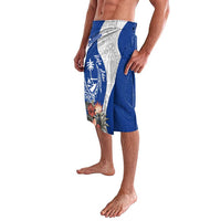 Blue Guam Hafa Adai Lavalava Tropical Flowers with Polynesian Pattern