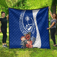 Blue Guam Hafa Adai Quilt Tropical Flowers with Polynesian Pattern