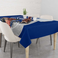 Blue Guam Hafa Adai Tablecloth Tropical Flowers with Polynesian Pattern