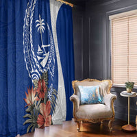 Blue Guam Hafa Adai Window Curtain Tropical Flowers with Polynesian Pattern