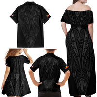 Queensland Maori Rugby Nga Hau e Wha Family Matching Off Shoulder Maxi Dress and Hawaiian Shirt Black Motif