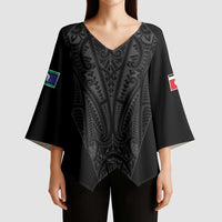 Queensland Maori Rugby Nga Hau e Wha Kimono Sleeve Blouse Black Motif - Polynesian Pride