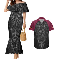 Queensland Maori Rugby Nga Hau e Wha Couples Matching Mermaid Dress and Hawaiian Shirt Maroon Motif LT9 Maroon - Polynesian Pride