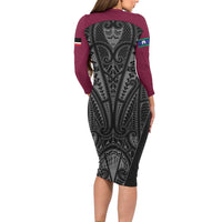 Queensland Maori Rugby Nga Hau e Wha Family Matching Long Sleeve Bodycon Dress and Hawaiian Shirt Maroon Motif LT9 - Polynesian Pride