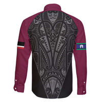 Queensland Maori Rugby Nga Hau e Wha Family Matching Off The Shoulder Long Sleeve Dress and Hawaiian Shirt Maroon Motif LT9 - Polynesian Pride