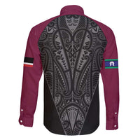 Queensland Maori Rugby Nga Hau e Wha Family Matching Off Shoulder Short Dress and Hawaiian Shirt Maroon Motif LT9 - Polynesian Pride