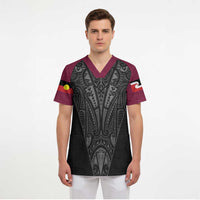 Queensland Maori Rugby Nga Hau e Wha Scrub Top Maroon Motif - Polynesian Pride