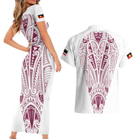 Queensland Maori Rugby Nga Hau e Wha Couples Matching Short Sleeve Bodycon Dress and Hawaiian Shirt White Motif LT9 - Polynesian Pride