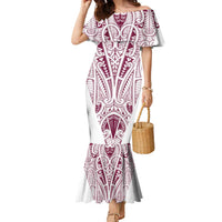 Queensland Maori Rugby Nga Hau e Wha Family Matching Mermaid Dress and Hawaiian Shirt White Motif LT9 Mom's Dress White - Polynesian Pride
