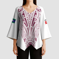 Queensland Maori Rugby Nga Hau e Wha Kimono Sleeve Blouse White Motif - Polynesian Pride