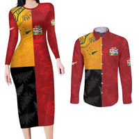 Custom British Lions-AUNZ Couples Matching Long Sleeve Bodycon Dress and Long Sleeve Button Shirt Australia-New Zealand Indigenous Motif LT9 Red - Polynesian Pride